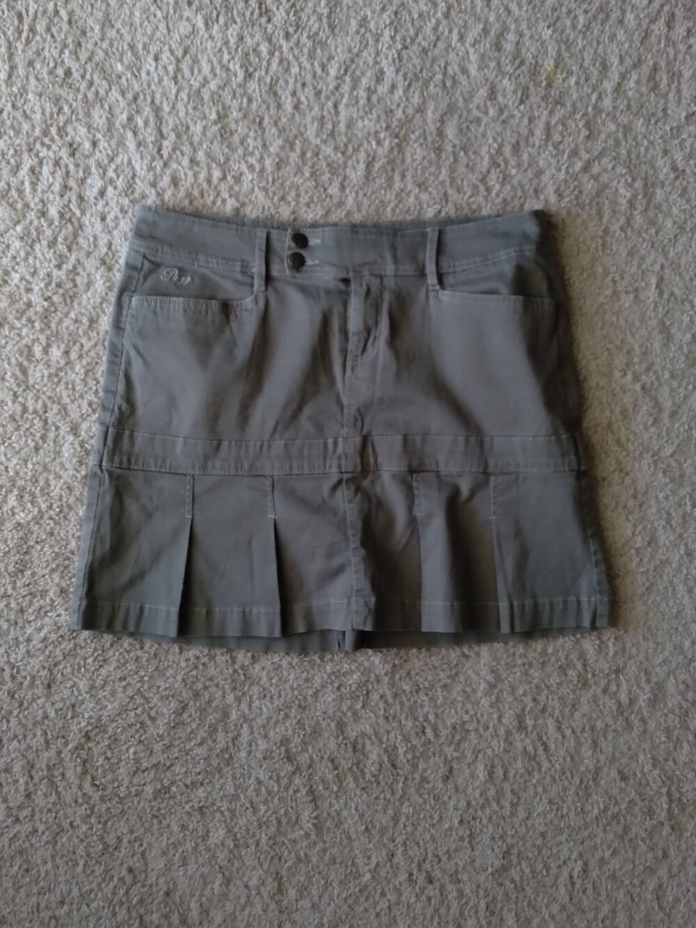 Vintage Y2K Plugg Olive Green Pleated Mini Skirt with Pockets Juniors Size 11
